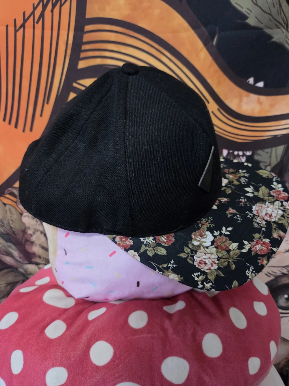 Black Floral Brim Snapback Hat